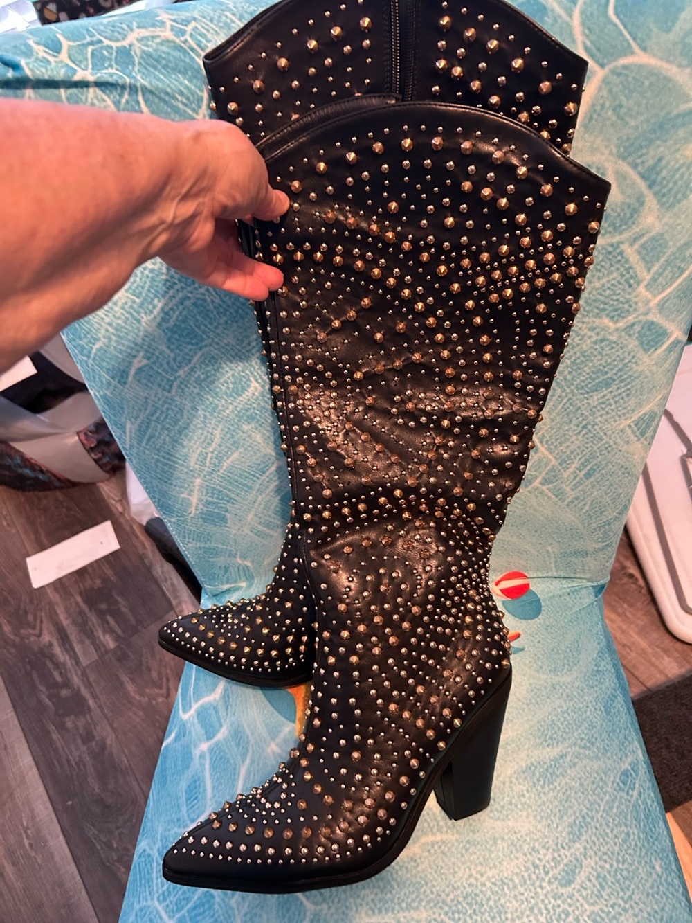 Studded Black Knee-High Women’s Boots Size 11. 4 inch heel